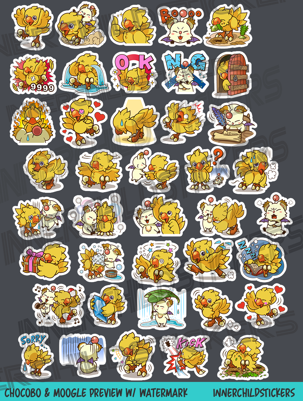 Chocobo and Moogle Journaling Stickers