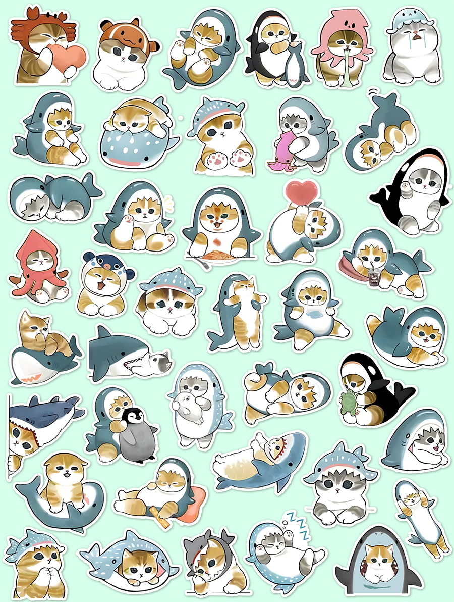 Shark Cat Journaling Stickers