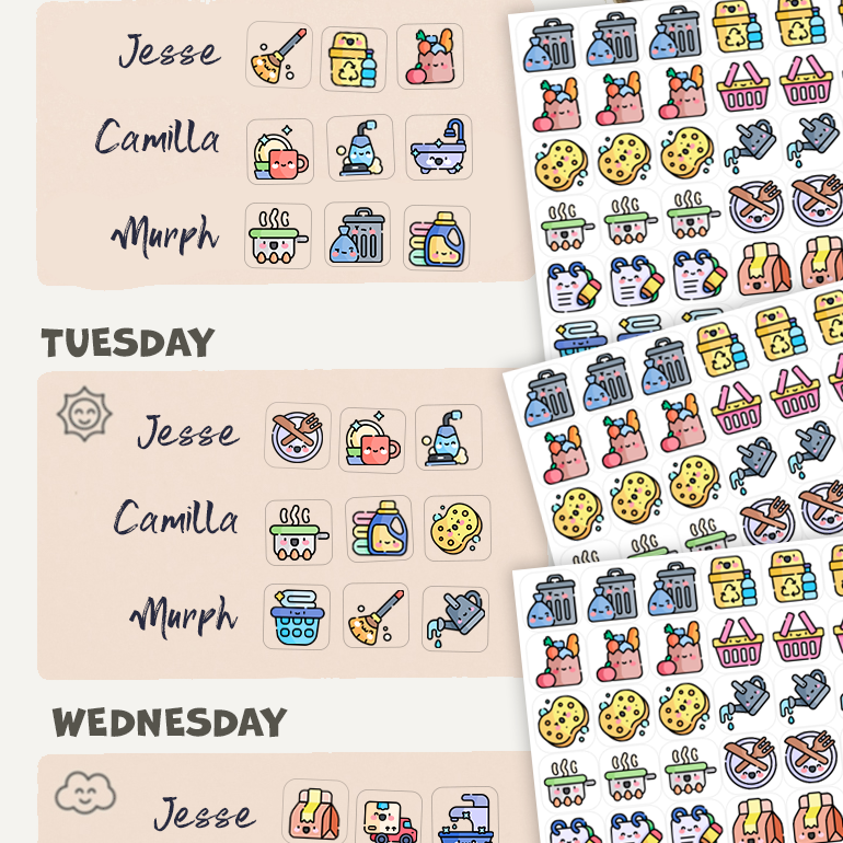 Household Tasks Stickers Choose Your Set